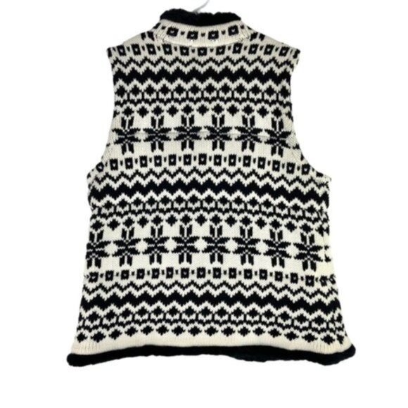 Talbots Knit Fair Isle Sweater with Fur Trim Black White - Picture 6 of 6